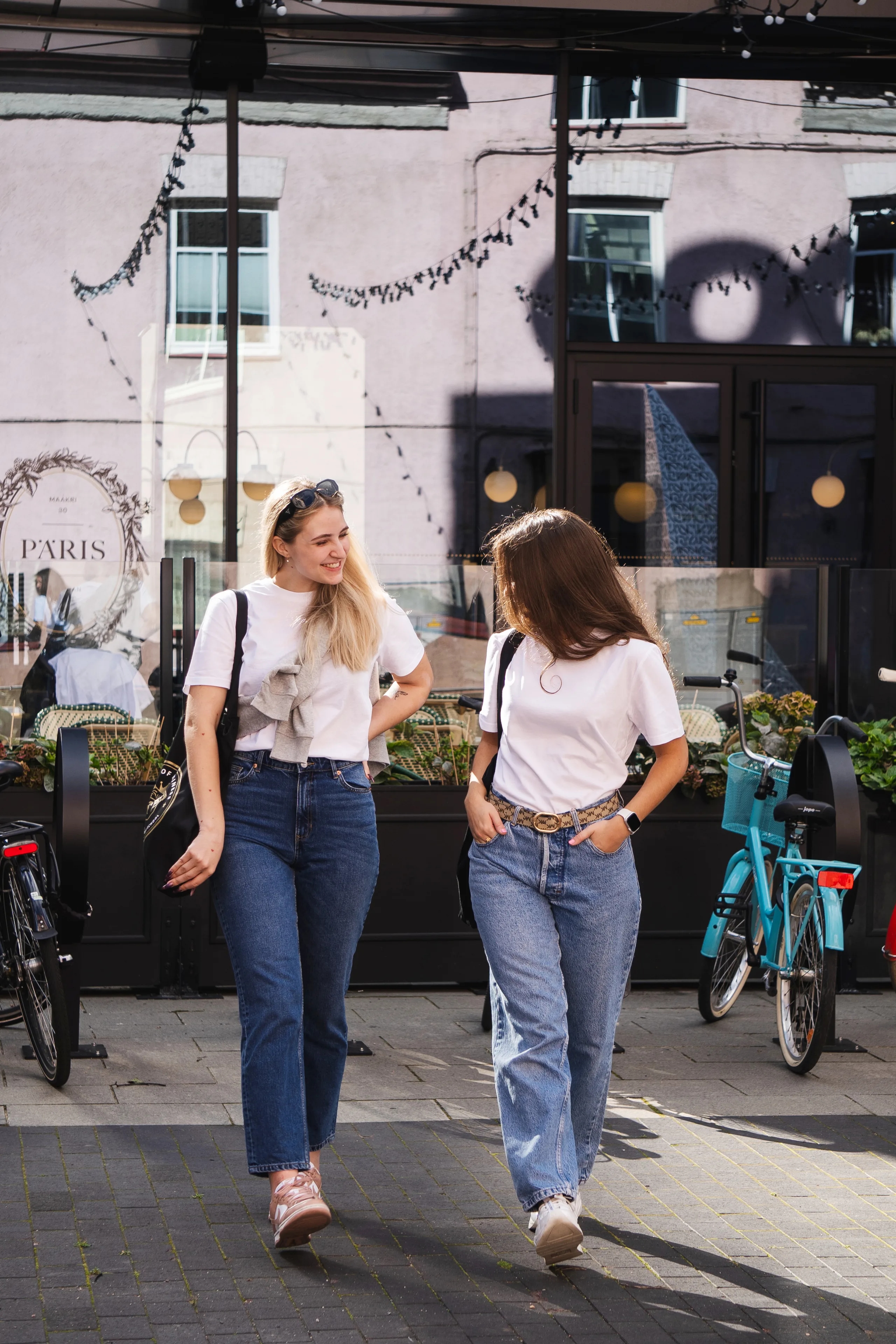 students walking street
